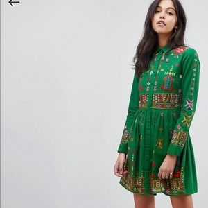 Asos premium geo tribal embroidered skater dress